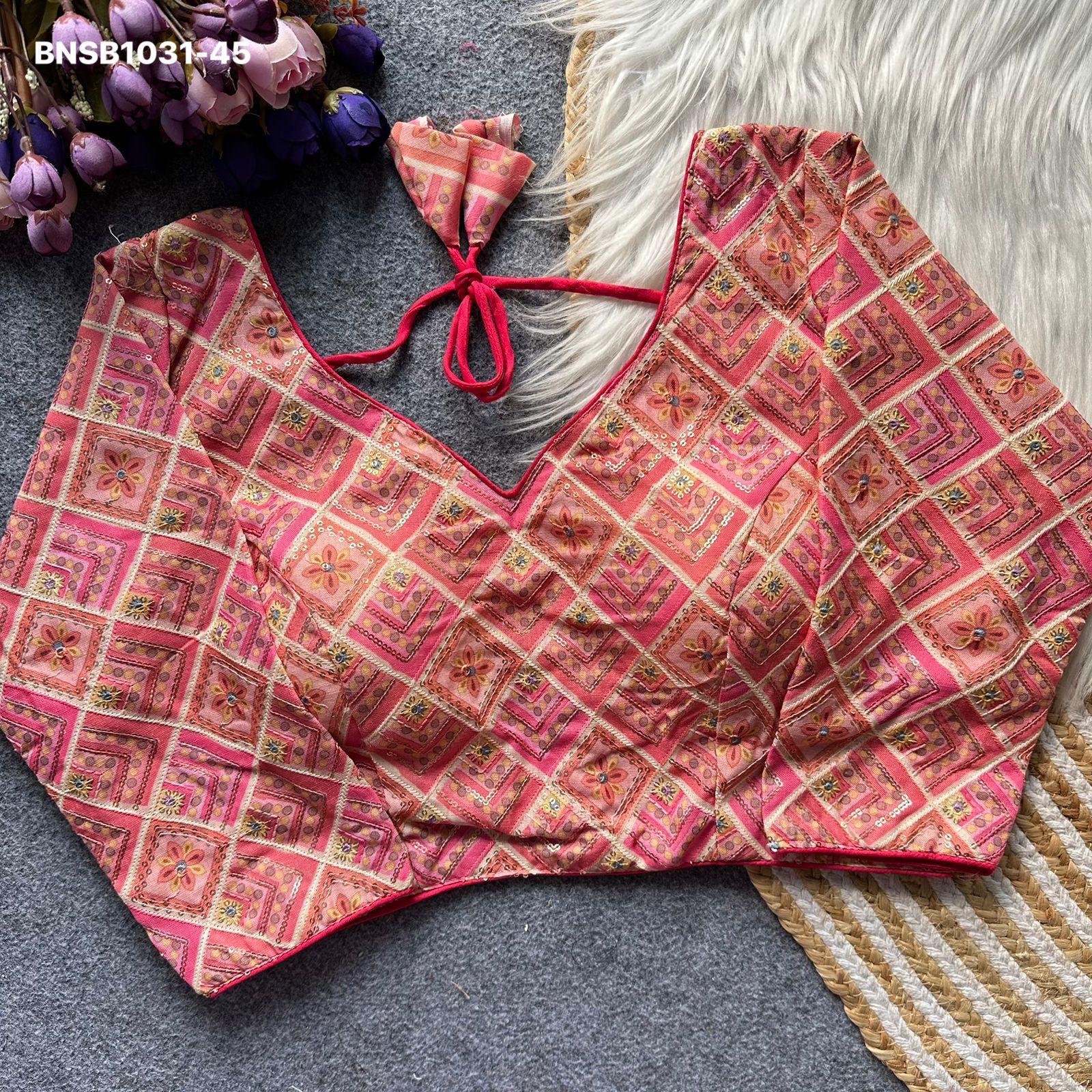 Khadi Embroidery Works Blouse-Peach